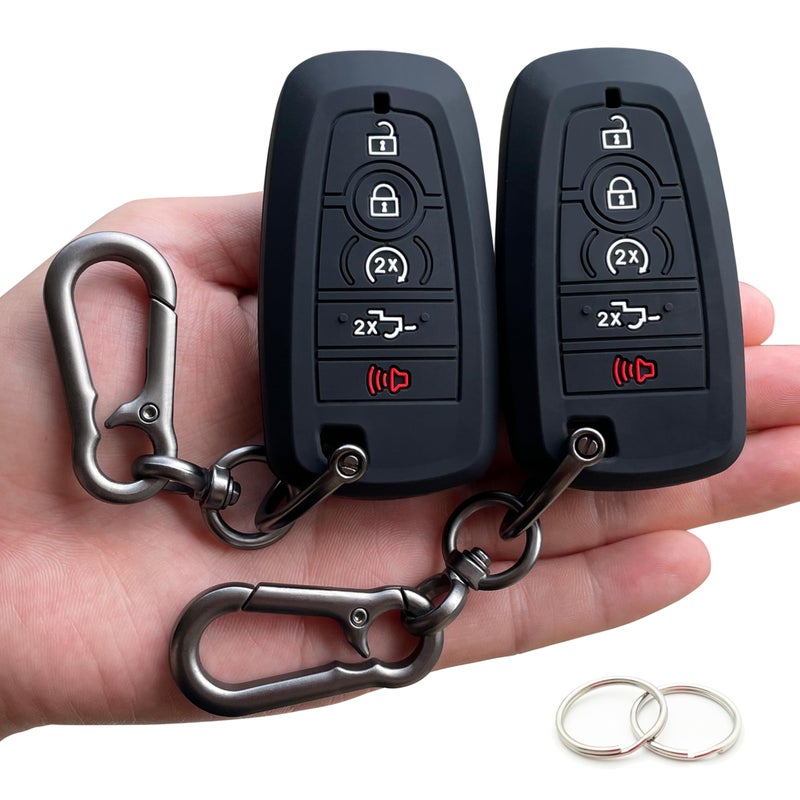 TANDRIVE Key Fob Cover for 2025 2024-2017 Ford F150 F250 F350 F450 F550 F650 F750, 5 Button, Silicone, 2-Pack, Black - Image 1